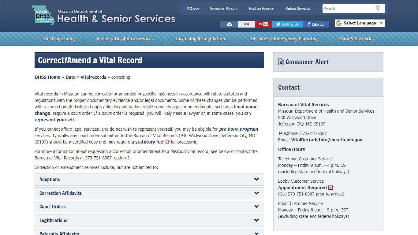 Correct/Amend a Vital Record | Vital Records | Health ... - Missouri